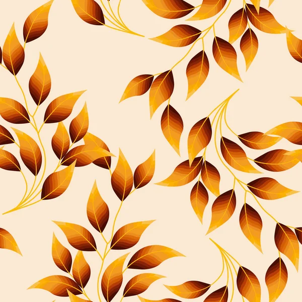 Motif Sans Couture Délicates Feuilles Orange Sur Les Branches Fond — Image vectorielle