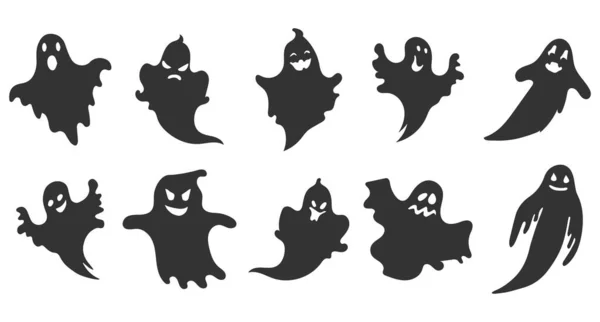 Ensemble Icônes Fantômes Fantômes Halloween Éléments Décoratifs Festifs Vecteur — Image vectorielle