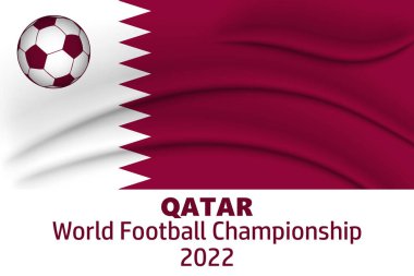 Futbol topu, Katar bayrağı ve metin FIFA Dünya Kupası 2022. Poster, pankart, vektör