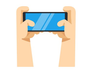 Akıllı telefonu tutan eller, selfie çizimi. Düz illüstrasyon, klipsleme sanatı, vektör