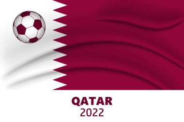 Futbol topu ve Katar 'ın ulusal bayrağı, Katar 2022. Poster, pankart, vektör