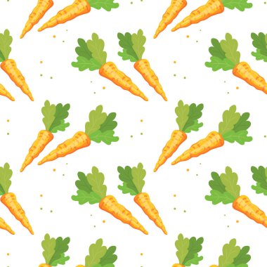 Kusursuz desen, beyaz arka planda havuç, sebze baskısı. Mutfak dekoru, tekstil, vektör