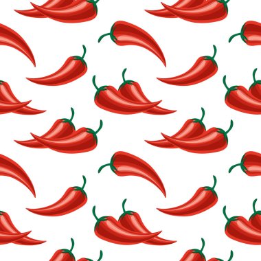Kusursuz desenli, kırmızı acı biberli, sebze desenli. Mutfak dekoru, tekstil, vektör