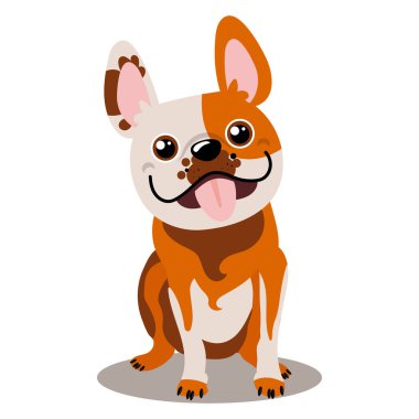 Tatlı çizgi film köpeği, pug ya da fransız bulldog. Resim, çocuk baskısı, vektör
