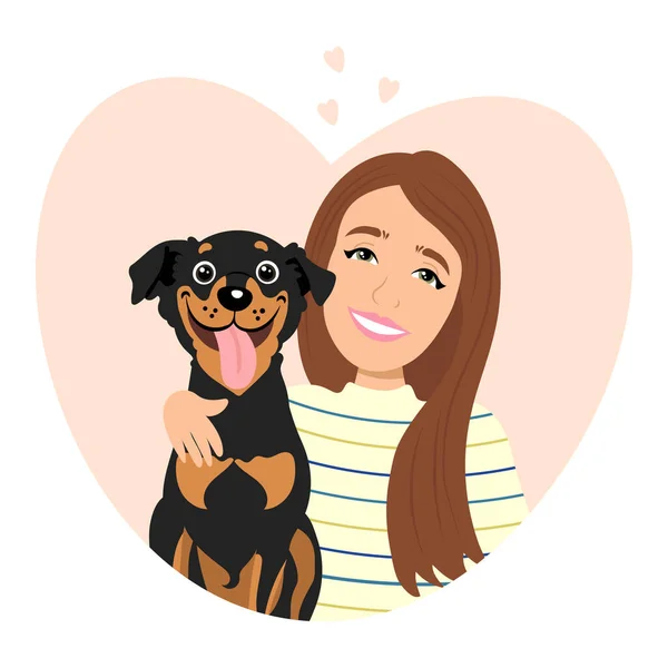 Nettes Glückliches Mädchen Mit Lustigem Hund Das Konzept Der Liebe — Stockvektor