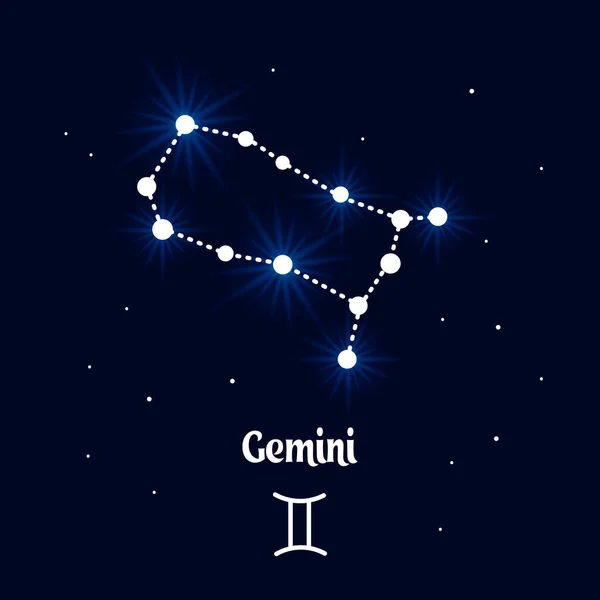 Gemini Zodiac Csillagkép Asztrológiai Jele Horoszkóp Kék Fehér Fényes Design — Stock Vector