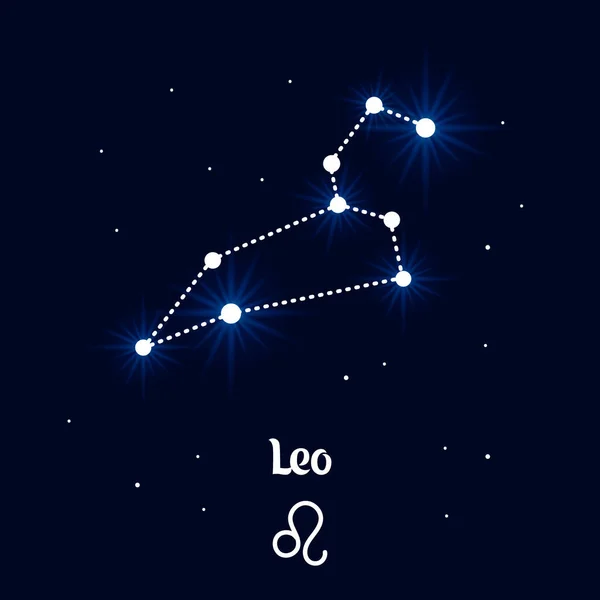 Leo Zodiac Csillagkép Asztrológiai Jele Horoszkóp Kék Fehér Fényes Design — Stock Vector