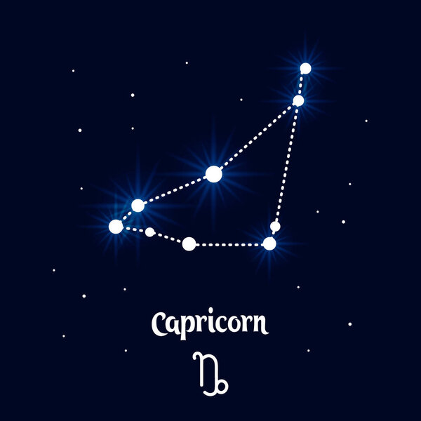 Capricorn Zodiac constellation, astrological sign of the horoscope.Blue and white bright design, illustration, vector