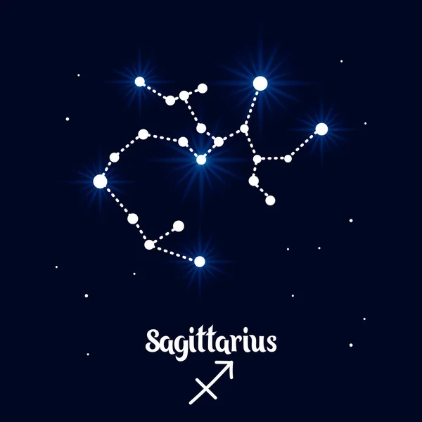 Sagittarius Zodiac Constellation Astrological Sign Horoscope Blue White Bright Design — Stock Vector