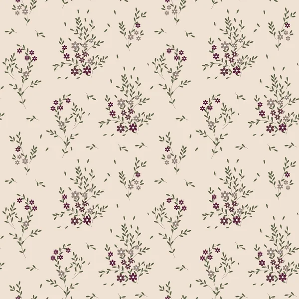 Motif Sans Couture Petites Fleurs Feuilles Éparses Sur Fond Beige — Image vectorielle