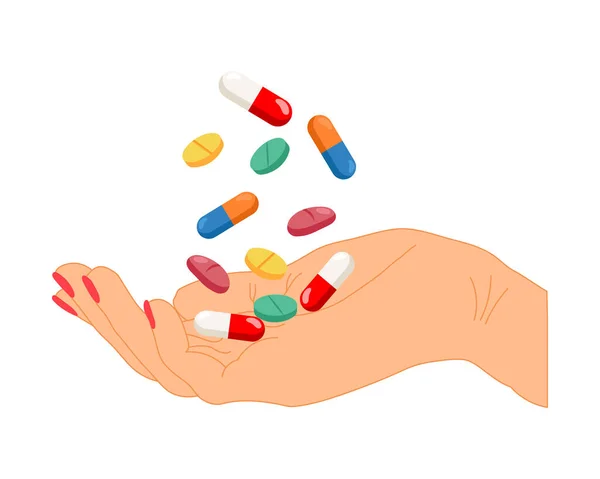 Hand Medical Pills Medicinal Capsules Concept Pharmaceutics Illustration Vector — Stock Vector