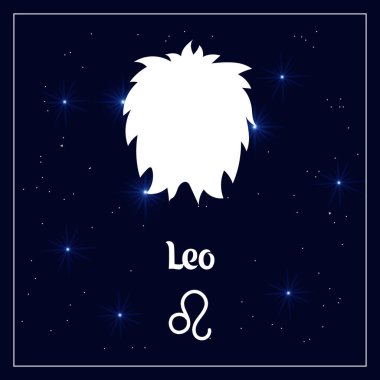 Gece gökyüzünde parlayan yıldızlı burç burcunun Leo astrolojik işareti. Görüntü, vektör