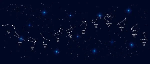 Constelações Astrológicas Dos Signos Zodíaco Fundo Cosmos Conjunto Horóscopo Vetor —  Vetores de Stock