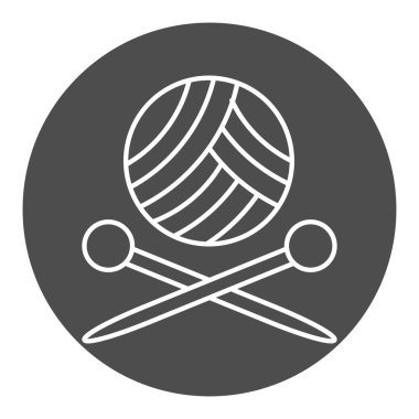 Örgü ikonu, iplik ve örgü iğneleri. Hobi ve dikiş konsepti. Çizim, logo, vektör