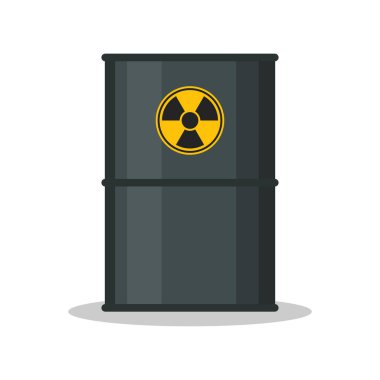Zehirli, radyoaktif atıklarla dolu gri bir varil. Zararlı atık. Ekolojik kavram. Görüntü, vektör