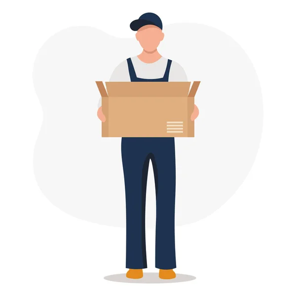 Hombre Con Mono Una Caja Concepto Transporte Carga Entrega Ilustración — Vector de stock