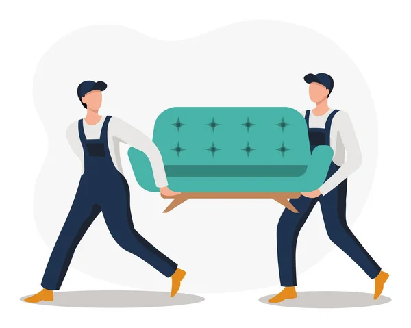 Men Overalls Carry Sofa Concept Cargo Transportation Delivery Illustration Vector — Stock Vector