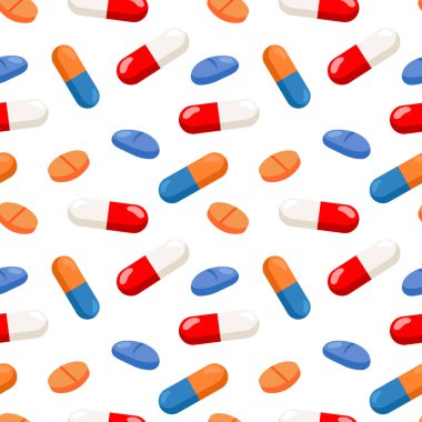 Kusursuz desen, tıbbi haplar ve tıbbi kapsüller. İlaç geçmişi, vektör