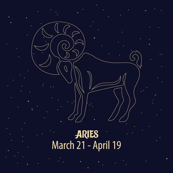 Oroscopo Segno Zodiacale Ariete Disegno Dorato Sfondo Blu Stellato Illustrazione — Vettoriale Stock