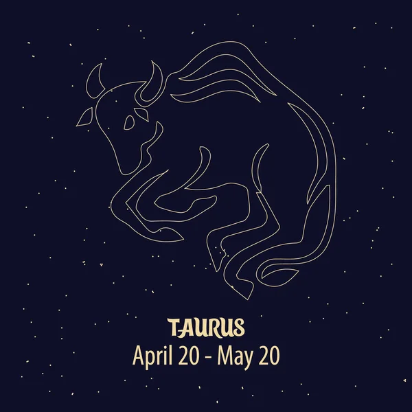 Oroscopo Segno Zodiacale Toro Disegno Dorato Sfondo Blu Stellato Illustrazione — Vettoriale Stock
