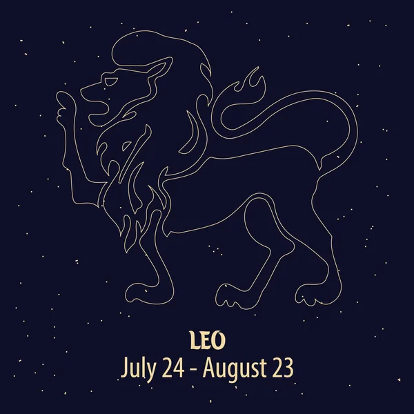Oroscopo Segno Zodiacale Leo Disegno Dorato Sfondo Blu Stellato Illustrazione — Vettoriale Stock