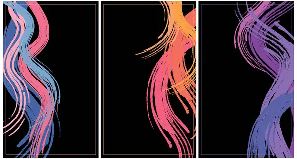 Grunge Stijl Poster Set Zwart Design Met Gekleurde Acryl Penseelstreken — Stockvector