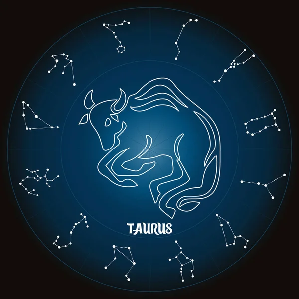 Segno Zodiacale Toro Cerchio Astrologico Con Costellazioni Zodiacali Oroscopo Disegno — Vettoriale Stock