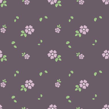 Kusursuz bir desen, koyu arkaplanda küçük pembe çiçekler. Yazdır, tekstil, vektör