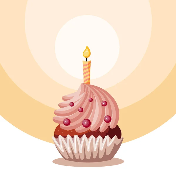 Festlicher Cupcake Mit Beeren Und Einer Kerze Kerzenschein Alles Gute — Stockvektor