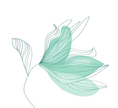 Bir çizgi soyut tropikal çiçek. Arka planda küçük sanat çiçekleri. Zarif sürekli çizgi çizimi