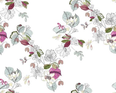 Çiçek desenli Flourish doğudaki etnik kökeni. Geleneksel Asya kumaş desenleri. Muhteşem çiçekler ve yapraklarla..