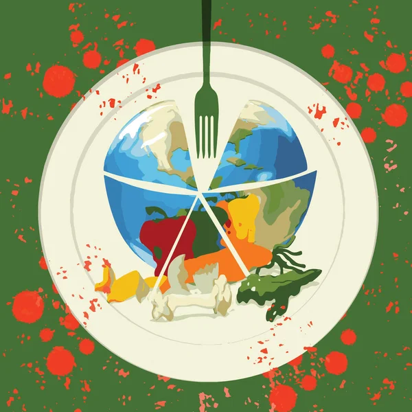 世界との食事 Earth Globe Plate Top View — ストック写真