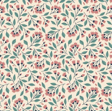 Çiçek deseni. Sade arka planda güzel çiçekler. Küçük beyaz çiçeklerle basılıyor. Ditsy parmak izi. Kusursuz bir doku. Bahar buketi.