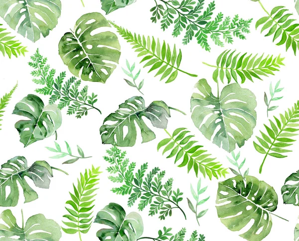 Botanické Listy Sada Tropických Listů Zelené Listy Ručně Malované Akvarely — Stock fotografie