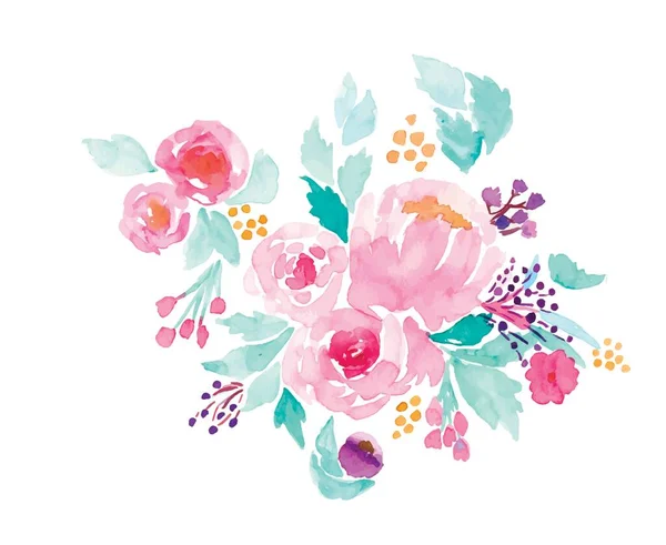 Efecto Acuarela Flores Rosa Ilustración Floral Hoja Brotes Composición Botánica Fotos de stock libres de derechos