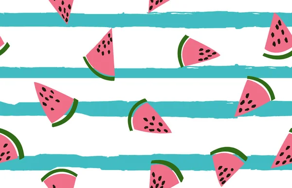 Watermeloen Naadloze Watermeloenen Patroon Roze Groene Watermeloen Plakjes Seizoensgebonden Print Stockfoto