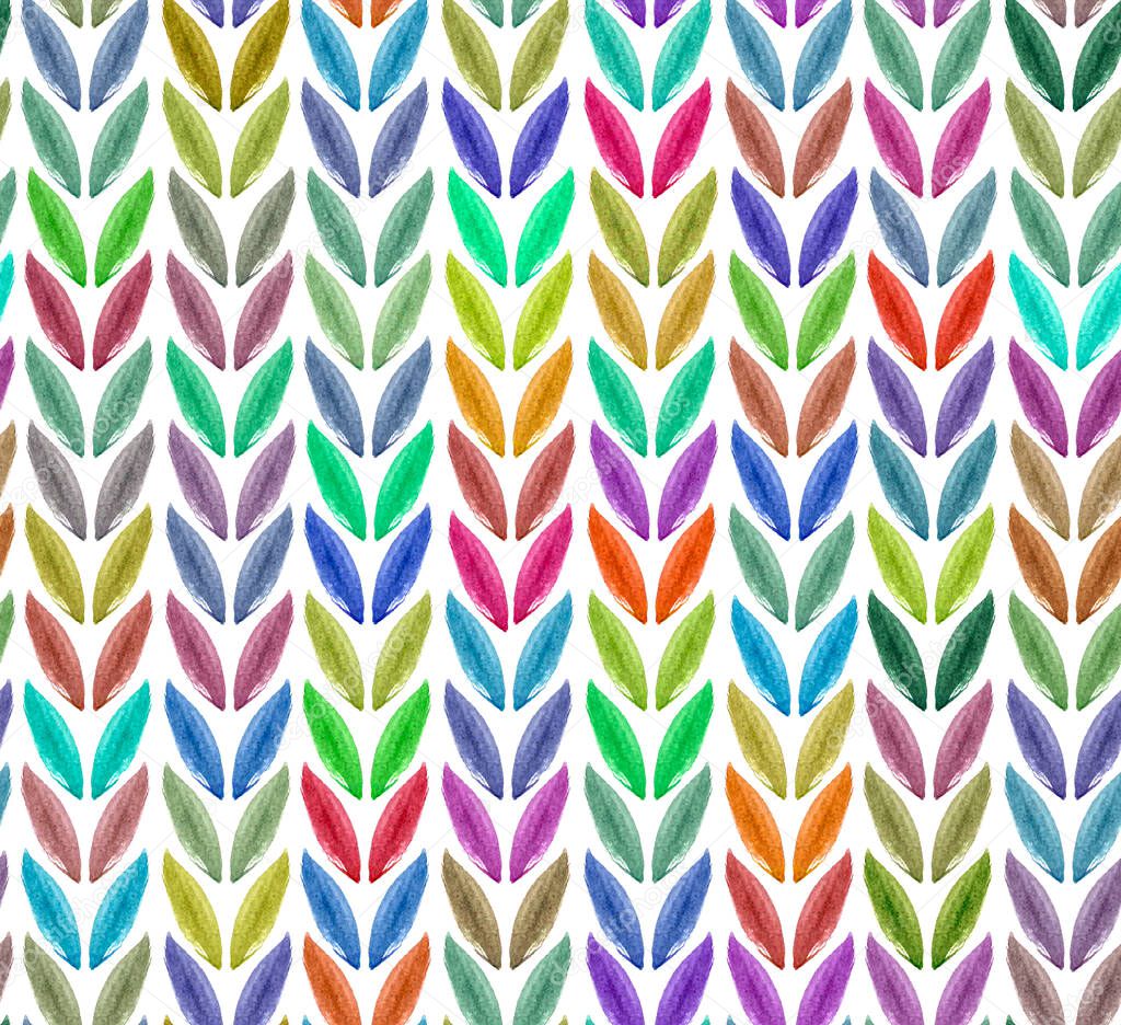 seamless colorful and joyful  pattern with leafs. Hand painted multi color watercolor leaf like geometrical floral   allover seamless pattern