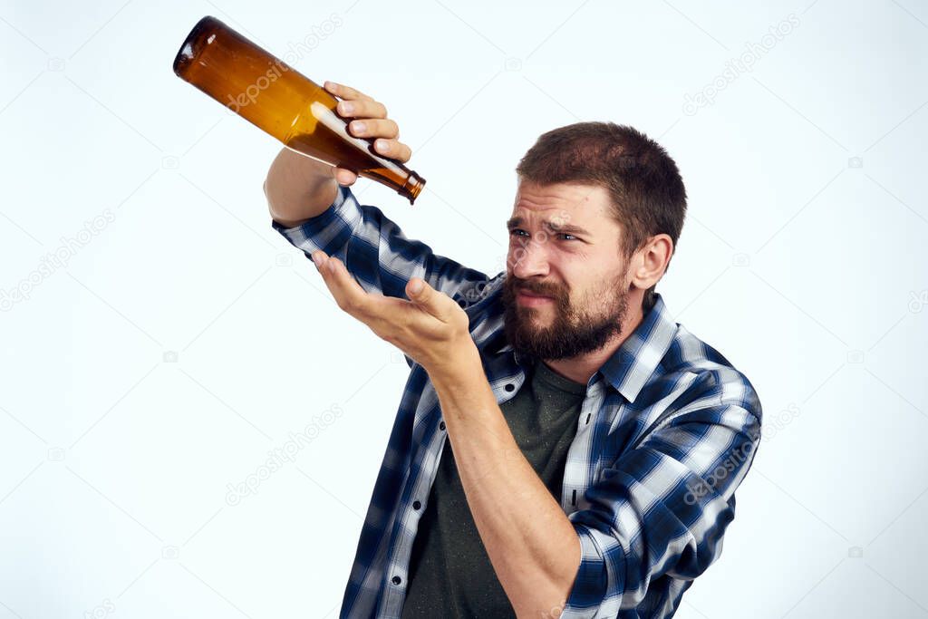 bearded man drinking beer alcohol emotion isolated background