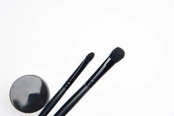 Makeup brushes accessories cosmetics top view fashion — Stock Photo, Image