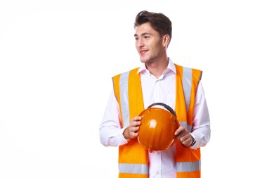 turuncu üniformalı duygusal işçi Profesyonel açık arkaplan