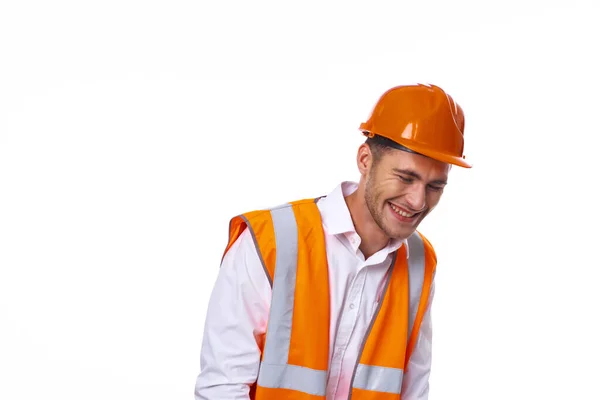 Man in working orange uniform construction work — Stock Photo, Image