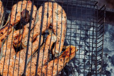 Izgara balık bbq kömür pişirme doğa yaz