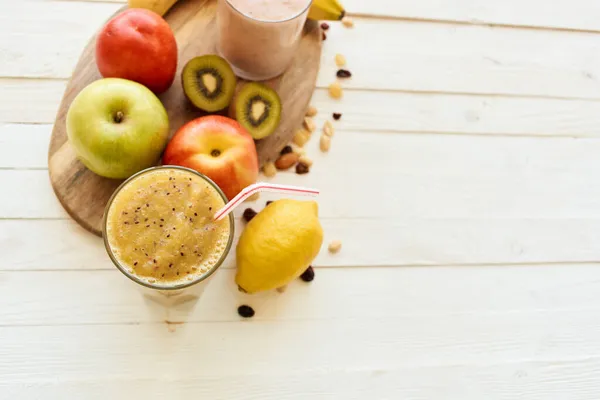 Fruit smoothie fresh Fresh Desert milkshake top view — Stock Photo, Image