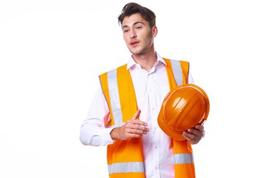 turuncu üniformalı duygusal işçi Profesyonel açık arkaplan