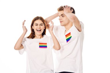 Genç çift lgbt Bayrak transseksüel yaşam tarzı hafif arka plan