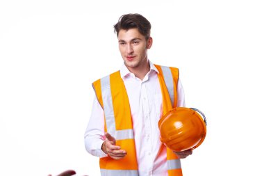 turuncu üniformalı duygusal işçi Profesyonel açık arkaplan