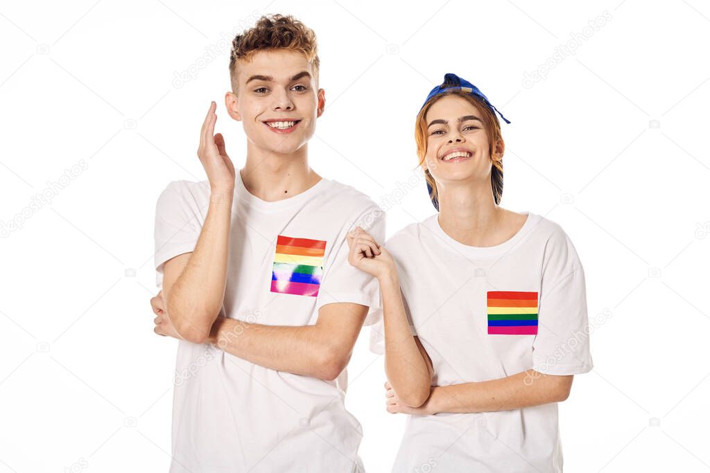 young couple lgbt community flag transgender lifestyle