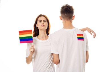 Genç çift lgbt Bayrak transseksüel yaşam tarzı hafif arka plan