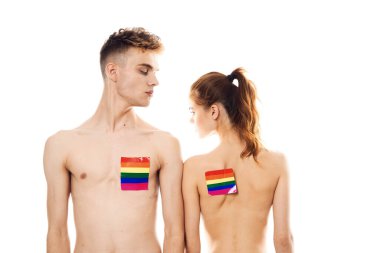 Genç çift lgbt Bayrak transseksüel yaşam tarzı hafif arka plan