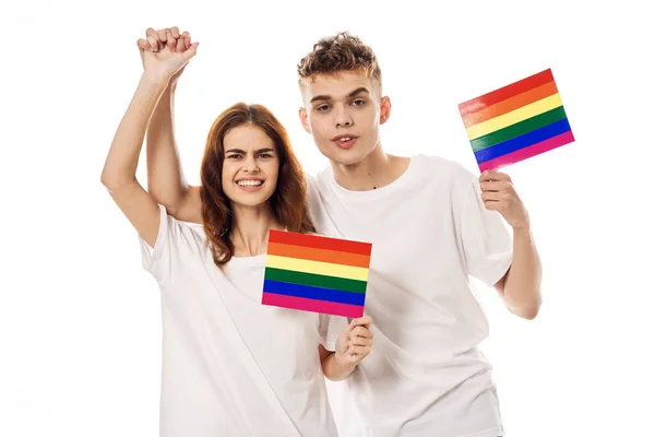 Pár zászló lgbt transznemű szexuális kisebbségek fény háttér — Stock Fotó